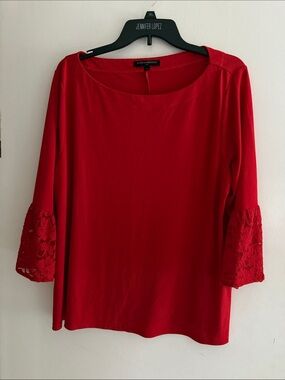 Banana Republic Red Lace Bell-Sleeve Long-Sleeve Tee